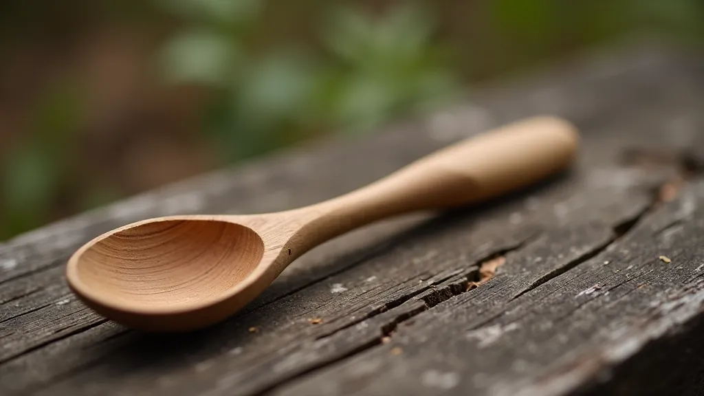 Close-up of whittled wooden spoon with smooth curves and natural finish